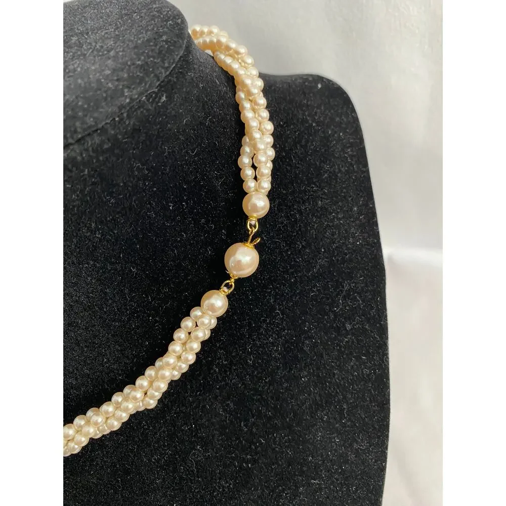 Faux Pearl Twisted Triple Strands Necklace Vintage 1990s Y2K